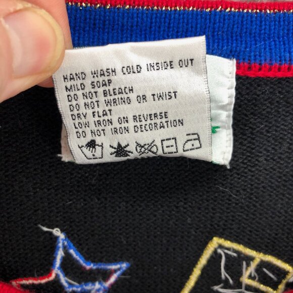 The Quacker Factory Sweater Womens Large Black Button Up Cardigan USA Patriotic - Picture 6 of 9